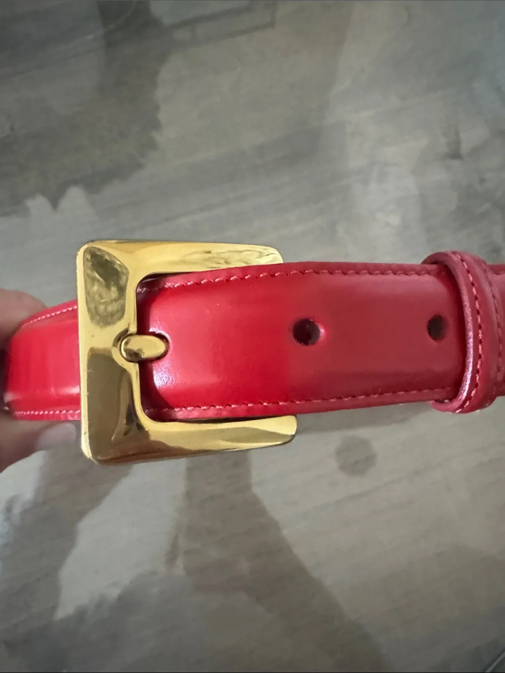 Coach Red Leather Belt with Gold Buckle